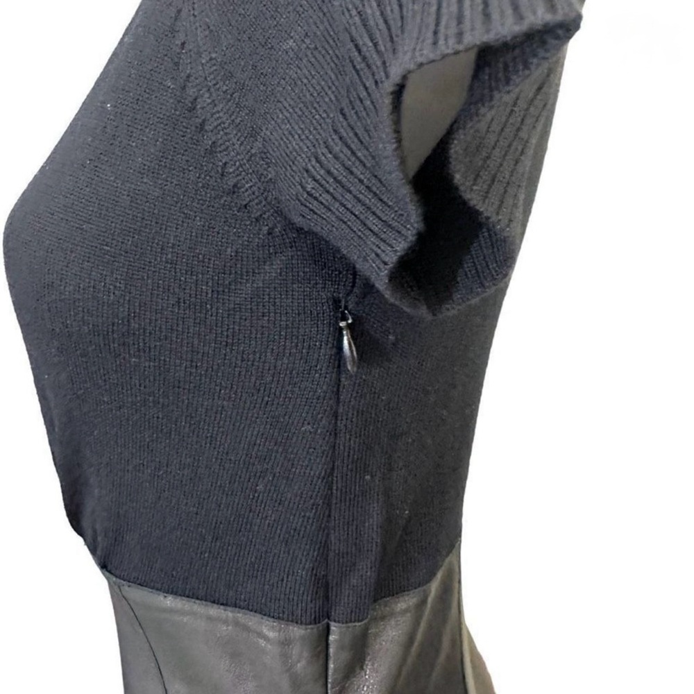 SUSANA MONACO Black Merino Wool Knit & Leather Skirt Mini Dress sz S - Picture 4 of 6